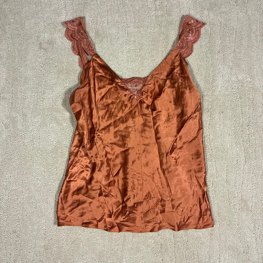 Y2K Nine West 100% Silk Lace Womens 16 Burnt Orange Sleeveless Top Babydoll